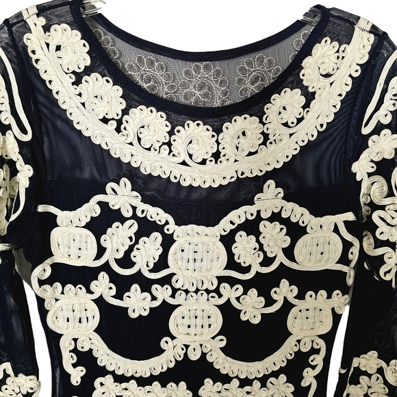 Nwot Phase Eight Black Mesh Ivory  Lace 3/4 Sleeve Special Occassion Dress - Picture 6 of 16